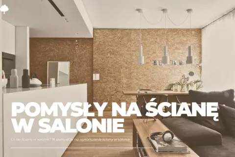 Pomysły na ścianę w salonie: inspiracje z wykorzystaniem płyt OSB, nowoczesne lampy i wygodna sofa.