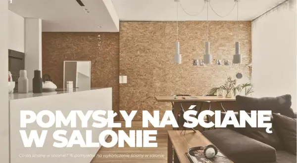 Pomysły na ścianę w salonie: inspiracje z wykorzystaniem płyt OSB, nowoczesne lampy i wygodna sofa.