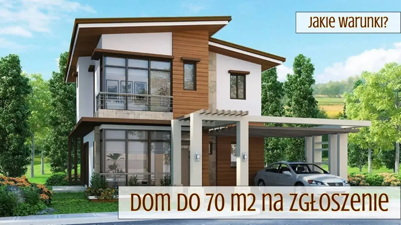 Nowoczesny dom z drewna i białego tynku, zadaszenie na samochód. Czy to domki bez pozwolenia? Zapytanie o warunki zabudowy.