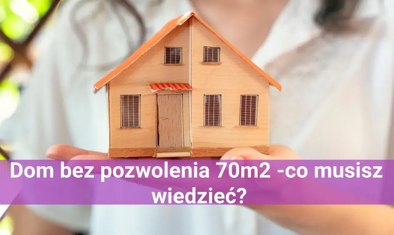 Drewniany model domu na dłoni. Tekst: