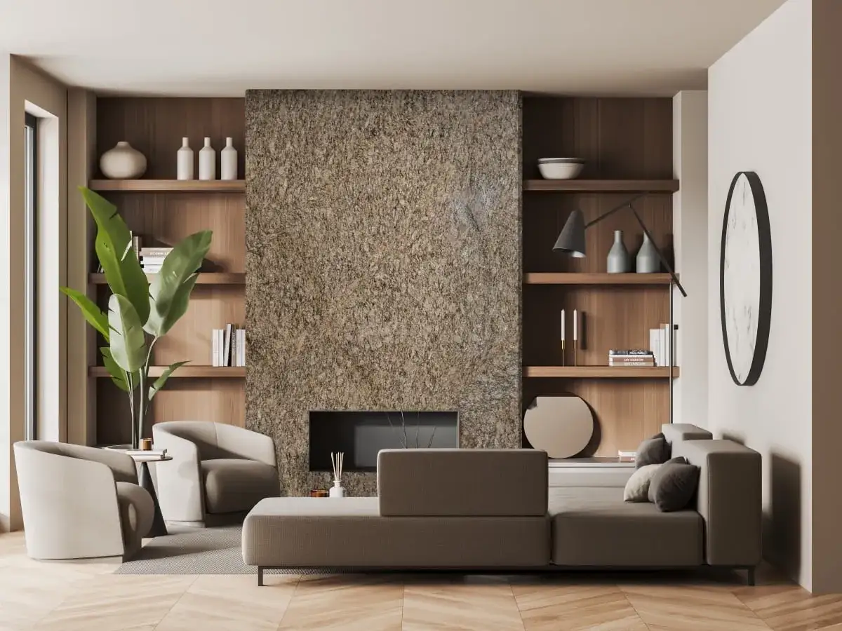 Nowoczesny salon z wnęką w ścianie, która może być inspiracją, jak zasłonić wnękę w ścianie. Wygodne fotele i sofa zachęcają do relaksu.